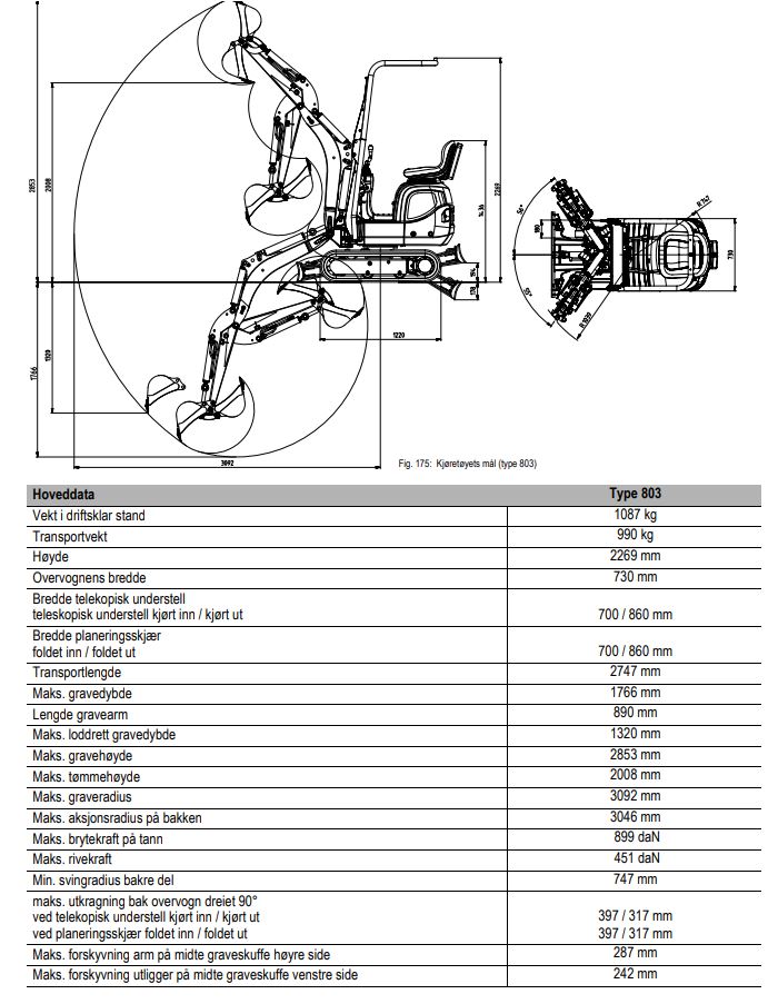 Gravemaskin belter diesel/elektrisk <1,0 tonn